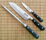 3 Piece Set: High Carbon Steel Sharpening Rod W/ 2 Knives Brand New! Nib. Fixed Price $19.99.