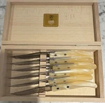 Claude Dozorme Laguiole Steak Knife Set 6PCS Acrylic Handles Serrated. Fixed Price $149.00.