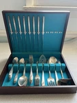 Vintage Oneida Community Tudor Plate Flatware Set With Wooden Case 45 Piece. Fixed Price $89.00.