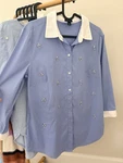 Ann Taylor Women's Blue Blouse Diamond Stone Crystal Details. Fixed Price $18.00.