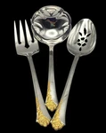 Oneida Cube Golden Damask Rose 3-PIECE Hostess Set Vtg Serving Pieces Flatware. Fixed Price $34.00.