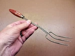 Early 3-TINE Meat Serving/carving Fork W/red Wooden Handle 12" Long Free S/h!. Fixed Price $19.99.