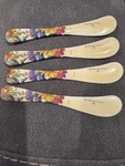 Mackenzie Childs Cheese/canape Knives Set Of 4 Floral Enamel. Fixed Price $60.00.