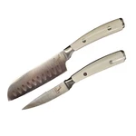 2 Piece White Knife Set Santoku 3.5" Paring Forged Steel Emerilware. Fixed Price $9.98.