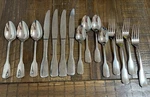 Ginkgo Stainless Flatware Alsace Pattern 15 Pc Fork, Spoons, Knives B6. Fixed Price $42.00.