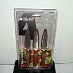 New Anolon Suregrip Japanese Ss Paring Knives With Sheaths - 3PC Set (bronze). Fixed Price $69.00.