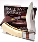 Buck White Bone Hunting Skinning Lockback Folding Pocket Knife + Leather Sheath. Fixed Price $24.95.
