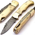 Skokie Knives Custom Made Damascus Steel Hunting Folding Knife Handle Ca.... Fixed Price $50.27.