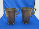 Pair Early Latin American Copper Handled Drinking Cups. Fixed Price $99.99.