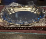Vintage Sheridan Silver Bread Tray With Blue Tarnish Box 13.74 Long. Fixed Price $24.99.