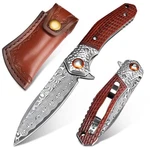 Valknut Damascus Pocket Folding Knife With Clip, Steel Leather .... Fixed Price $45.10.