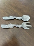 Vintage Fish Handle Salad Serving Set Spoon Fork Nautical Cast Metal Coastal. Fixed Price $22.99.