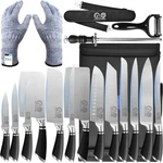 Xyj Kitchen Knife Set With Magnetic Block,cutting Board,scissors,honing.... Fixed Price $150.20.