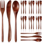 24 Pcs Wooden Utensils Eating Spoon Fork Knife Cutlery Set Kitchen. Fixed Price $32.38.