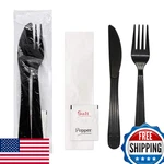 Party Essentials Black Heavy-duty Wrapped Utensil Set W/ Fork, Knife, Napkin, S&. Fixed Price $76.46.