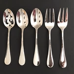 Cambridge Charm Stainless Flatware Serving Set Of 5 Forks Spoons Slotted Euc. Fixed Price $6.60.