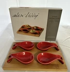 Alex Liddy 5 Piece Tasting Plate Set, Mini Red Spoons & Bamboo Board. Fixed Price $9.99.