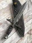 Wolf Feathered Damascus Dagger Knife Bull Horn Scrimshaw Art Unique Gifts. Fixed Price $195.00.