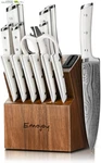 Knife Set, Emojoy 18-PIECES Kitchen With Wooden Block, German Stainles. Fixed Price $156.08.