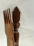 Large Vintage African Tribal Wooden Salad Set Hand Carved Spoon/fork 15. Fixed Price $12.00.