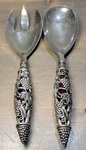Vtg Godinger Silver Filigree Grape Handle Ruby Red Insert Serving Set Spoon Fork. Fixed Price $23.99.