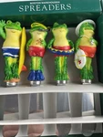 Swimmer Frog Cheese Spreader Knife Of 4 Boston Warehouse Tiki Bar 1998. Fixed Price $16.80.