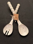 Hand Carved Wooden Mud Pie Salad Fork & Spoon Serving Set 10.5. Fixed Price $15.00.