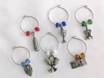 Set Of 6 Silver Tone Rustic Metal & Bead Cheese Wine Glass Charms. Fixed Price $15.00.