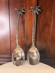 Vintage Godinger Palm Tree Salad Servers Silver Plate Fork & Spoon 12.5" Set. Fixed Price $25.00.