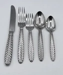 Ralph Lauren Flatware 5-PIECE Place Setting Basketweave Stainless Equestrian Vtg. Fixed Price $500.00.