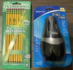 Westcott 16244 Ipoint Orbit Battery-powered Pencil Sharpener & Ticonderoga 10PK. Fixed Price $17.99.