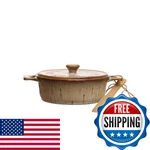 Creative Co-op Stoneware Brie Baker Bamboo Spreader Set In Reactive Glaze Brown. Fixed Price $59.18.
