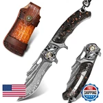 Minowe Mens Folding Pocket KNIFE8.6 Damascus Steel Knifecomes Leather. Fixed Price $118.27.