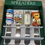 4 Boston Warehouse Knife Spreaders Breakfast Themed Cereal Juice Milk New In Box. Fixed Price $12.50.