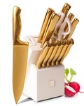 White And Gold Knife Set With Sharpener - 14PC Self Sharpening Block Se.... Fixed Price $154.69.