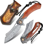 Handmade Pocket Folding Knife Damascus Stee With Wood Handle & Sheath Camping. Fixed Price $199.00.