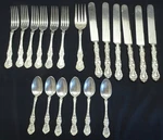Wallace Floral 19PC Silverplate Set 6 Forks Knives & Spoons, Meat 1903. Fixed Price $275.00.