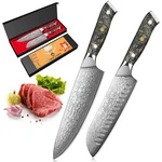 1/2PCS Damascus Kitchen Knife VG10 Steel Santoku Ergonomic Handle. Fixed Price $45.90.