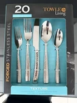 Towle Living, Texture Forged Stainless Steel Flatware Set, 20PCS. Fixed Price $53.00.
