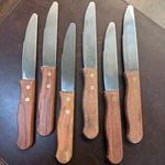 Set Of 6 Steak Knives 5 Half Serrated Blade Wood Handle Stainless Steel. Fixed Price $14.70.