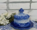 Cherry Blue Powder & White Ceramic Butter/cheese Ball Covered Dish Kitchen. Fixed Price $25.00.