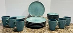 16PC Elama Embossed Mosaic Teal Stoneware Luxury Complete Dinnerware Set. Fixed Price $75.00.