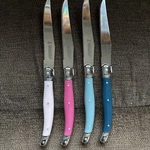 Set Of 4 French Jean Dubost Laguiole Steak Knives Multi Color W/ Bee On Handle. Fixed Price $22.49.