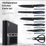 Randalfy 7 Pc Carbon Kitchen Knife Set W/ Block Includes Chef Knives, Scissor. Fixed Price $32.99.
