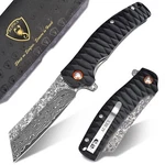 Aubey Damascus Pocket Knife, 3.34 Inch Steel Hollow Grind Blade, Fol.... Fixed Price $73.88.