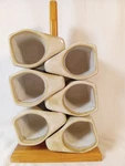 Rodolfo Padilla Signed Mexican Pottery 6 Mug Set W/ Wood Rack Mcm Stoneware. Fixed Price $149.00.
