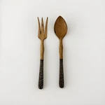 Genuine Silver Handle Wood Salad Server Set Floral Botanical Pair Mid Century. Fixed Price $66.99.