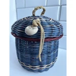Handwoven Lidded Basket 7 Artisan Weave Clay Tag Rk Periwinkle Maroon. Fixed Price $45.99.