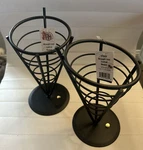 New. Set Of 2 Wrought Iron Conical Baskets. Black 5 D X 9 H.. Fixed Price $29.99.