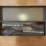 Atticus Bamboo Large Brown Silver Salad Servers Spoon Fork. Fixed Price $125.00.